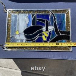 Vintage Eagle Stained Glass Panel Sun Catcher With Dual Chain 15x10