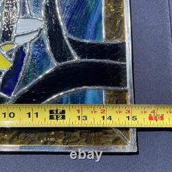 Vintage Eagle Stained Glass Panel Sun Catcher With Dual Chain 15x10