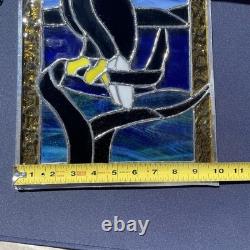 Vintage Eagle Stained Glass Panel Sun Catcher With Dual Chain 15x10