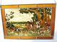 Vintage FOX HUNTING Scene Hand Painted Leaded Stained Glass Window Panel
