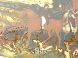 Vintage FOX HUNTING Scene Hand Painted Leaded Stained Glass Window Panel