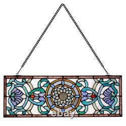Vintage Flourishes&Flowers Horizontal Pub Stained Glass Window Panel