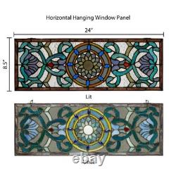 Vintage Flourishes&Flowers Horizontal Pub Stained Glass Window Panel