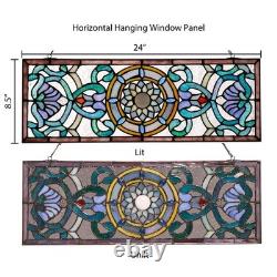 Vintage Flourishes&Flowers Horizontal Pub Stained Glass Window Panel