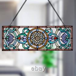 Vintage Flourishes&Flowers Horizontal Pub Stained Glass Window Panel