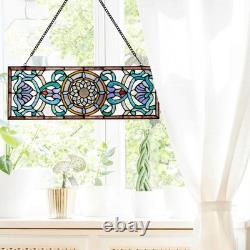 Vintage Flourishes&Flowers Horizontal Pub Stained Glass Window Panel