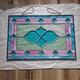 Vintage Framed Stained Glass Hanging Window Blue & Pink