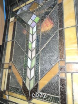 Vintage Framed Stained Glass Window Hanger, 24 X 18 With Hooks And Chain To