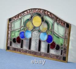 Vintage French Stained Glass Panel with Brass and Leaded Framing