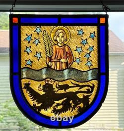 Vintage German Mönchengladbach St Vitus Stained Glass Coat of Arms Panel
