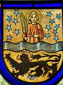 Vintage German Mönchengladbach St Vitus Stained Glass Coat of Arms Panel