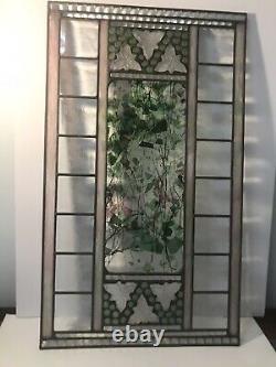 Vintage Green Botanical Stained Glass Art Panel Window Transom 26.5 X 15.5 Large