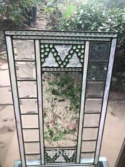 Vintage Green Botanical Stained Glass Art Panel Window Transom 26.5 X 15.5 Large