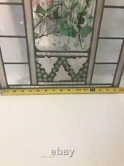 Vintage Green Botanical Stained Glass Art Panel Window Transom 26.5 X 15.5 Large