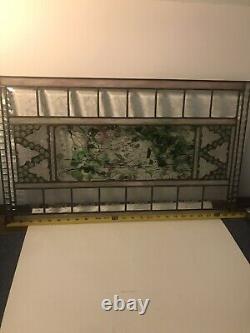 Vintage Green Botanical Stained Glass Art Panel Window Transom 26.5 X 15.5 Large