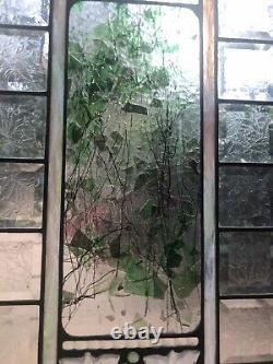 Vintage Green Botanical Stained Glass Art Panel Window Transom 26.5 X 15.5 Large