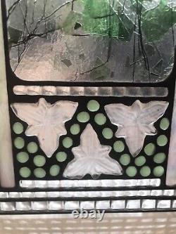 Vintage Green Botanical Stained Glass Art Panel Window Transom 26.5 X 15.5 Large