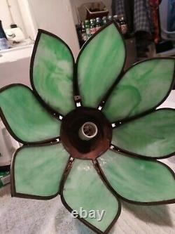 Vintage Green Hanging Pendant Light 8 panel Stained Glass Nice