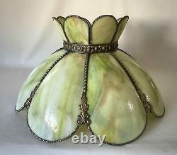 Vintage Green Slag Glass 8-Panel Large Crown Shade 19'