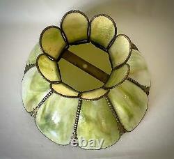 Vintage Green Slag Glass 8-Panel Large Crown Shade 19'