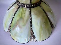 Vintage Green Slag Glass 8-Panel Large Crown Shade 19'