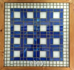 Vintage Hand Crafted Stained Glass Art Window Panel, Blue & Clear, 20 x 20