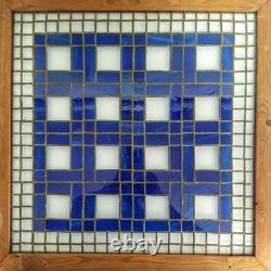 Vintage Hand Crafted Stained Glass Art Window Panel, Blue & Clear, 20 x 20