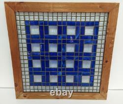 Vintage Hand Crafted Stained Glass Art Window Panel, Blue & Clear, 20 x 20