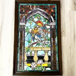 Vintage Hand Crafted TIFFANY Style LOVE BIRD Parrots Stained Glass Panel Window