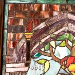 Vintage Hand Crafted TIFFANY Style LOVE BIRD Parrots Stained Glass Panel Window