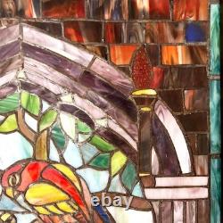 Vintage Hand Crafted TIFFANY Style LOVE BIRD Parrots Stained Glass Panel Window