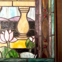 Vintage Hand Crafted TIFFANY Style LOVE BIRD Parrots Stained Glass Panel Window