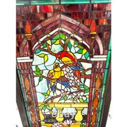 Vintage Hand Crafted TIFFANY Style LOVE BIRD Parrots Stained Glass Panel Window