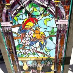 Vintage Hand Crafted TIFFANY Style LOVE BIRD Parrots Stained Glass Panel Window
