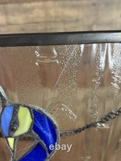 Vintage Handcrafted Stained Glass Peacock Window Panel Metal Frame 13x21 READ