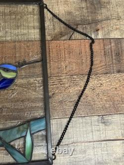 Vintage Handcrafted Stained Glass Peacock Window Panel Metal Frame 13x21 READ