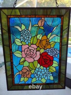 Vintage Handcrafted Stained Glass Window Panel Leaded 25 X 19