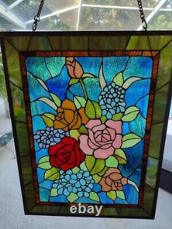 Vintage Handcrafted Stained Glass Window Panel Leaded 25 X 19