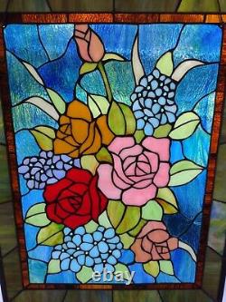 Vintage Handcrafted Stained Glass Window Panel Leaded 25 X 19