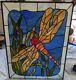 Vintage Handmade Stained Glass Dragonfly Window 27 X 21 See Pics For Condition