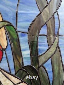 Vintage Handmade Stained Glass Dragonfly Window 27 X 21 See Pics For Condition