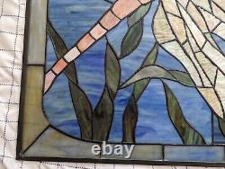 Vintage Handmade Stained Glass Dragonfly Window 27 X 21 See Pics For Condition