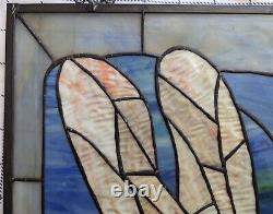 Vintage Handmade Stained Glass Dragonfly Window 27 X 21 See Pics For Condition