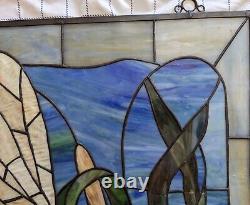 Vintage Handmade Stained Glass Dragonfly Window 27 X 21 See Pics For Condition