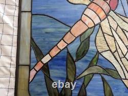 Vintage Handmade Stained Glass Dragonfly Window 27 X 21 See Pics For Condition