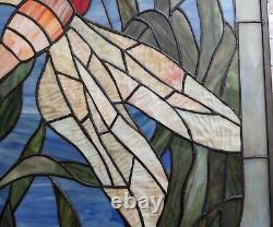 Vintage Handmade Stained Glass Dragonfly Window 27 X 21 See Pics For Condition