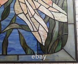 Vintage Handmade Stained Glass Dragonfly Window 27 X 21 See Pics For Condition