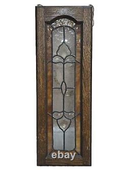 Vintage Hanging Stained Glass Window Pane Panel With Wood Frame 10 x 28 x 1