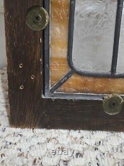 Vintage Hanging Stained Glass Window Pane Panel With Wood Frame 10 x 28 x 1