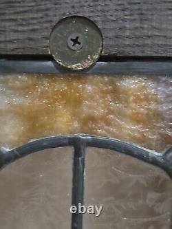 Vintage Hanging Stained Glass Window Pane Panel With Wood Frame 10 x 28 x 1